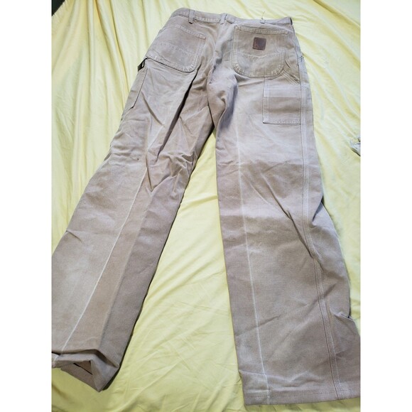 VTG Carhartt Carpenter Pants Mens 34x32 Beige Brown Canvas Utility Distressed - Picture 9 of 16